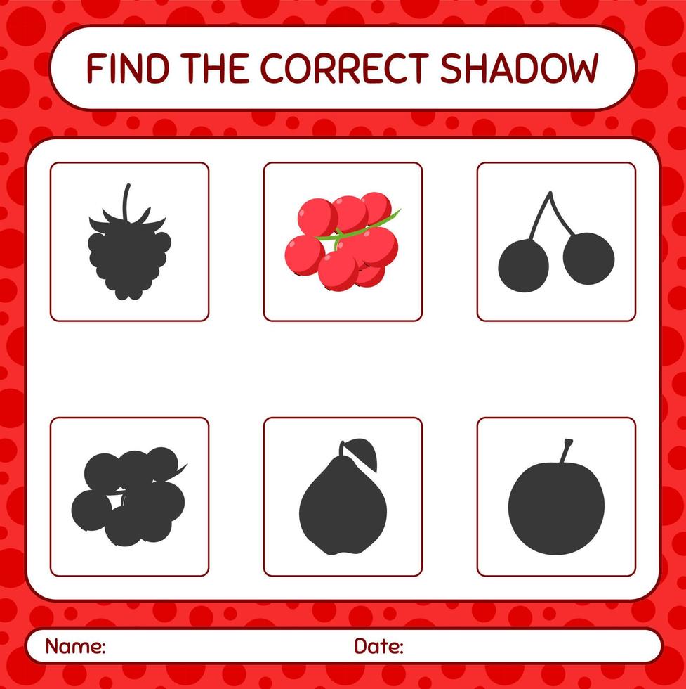 Find the correct shadows game with redberry. worksheet for preschool kids, kids activity sheet vector