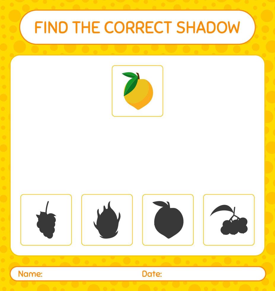 Find the correct shadows game with eggfruit. worksheet for preschool kids, kids activity sheet vector