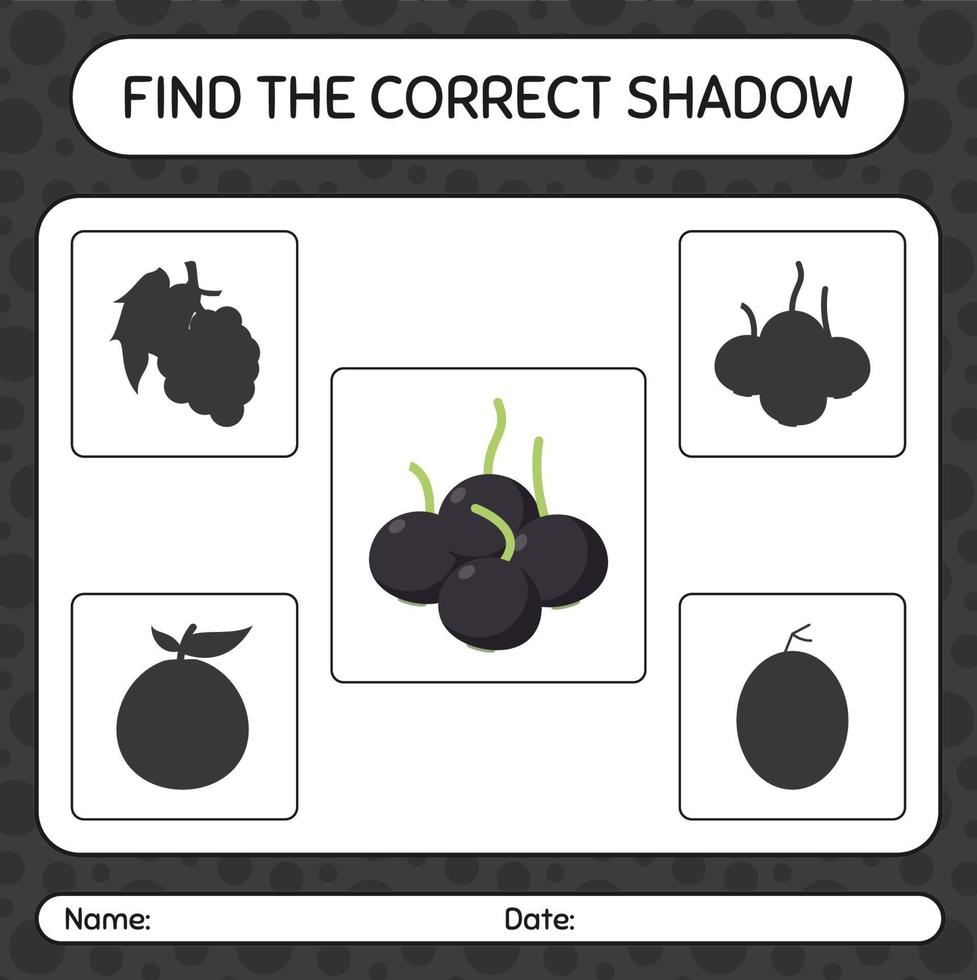 Find the correct shadows game with farkleberry. worksheet for preschool kids, kids activity sheet vector