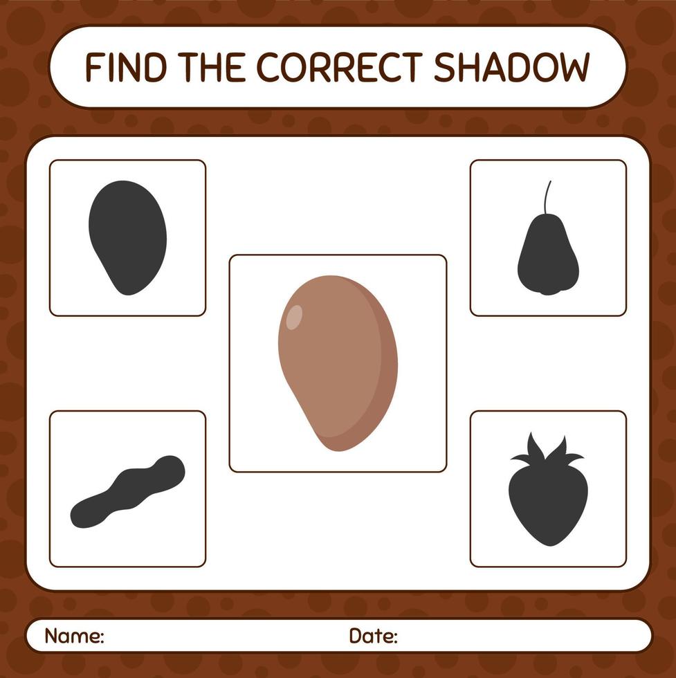 Find the correct shadows game with sapote. worksheet for preschool kids, kids activity sheet vector