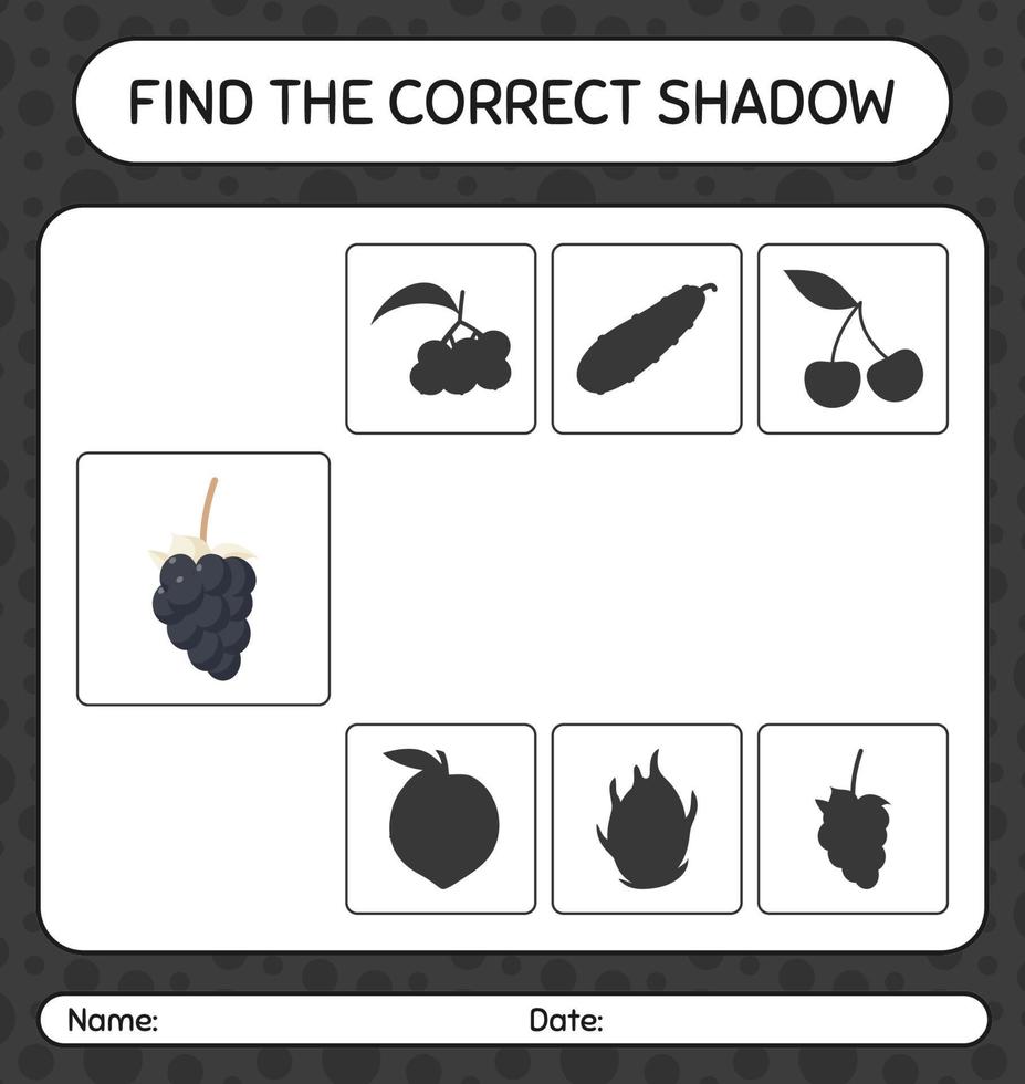 Find the correct shadows game with dewberry. worksheet for preschool kids, kids activity sheet vector