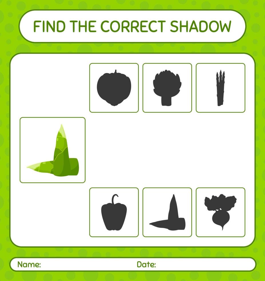 Find the correct shadows game with bamboo shoot. worksheet for preschool kids, kids activity sheet vector