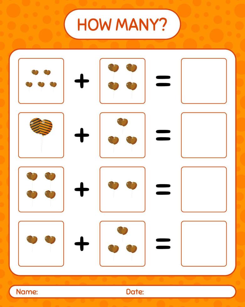 How many counting game with balloon. worksheet for preschool kids, kids activity sheet vector