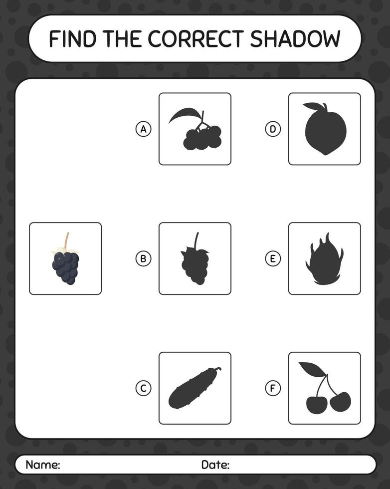 Find the correct shadows game with dewberry. worksheet for preschool kids, kids activity sheet vector