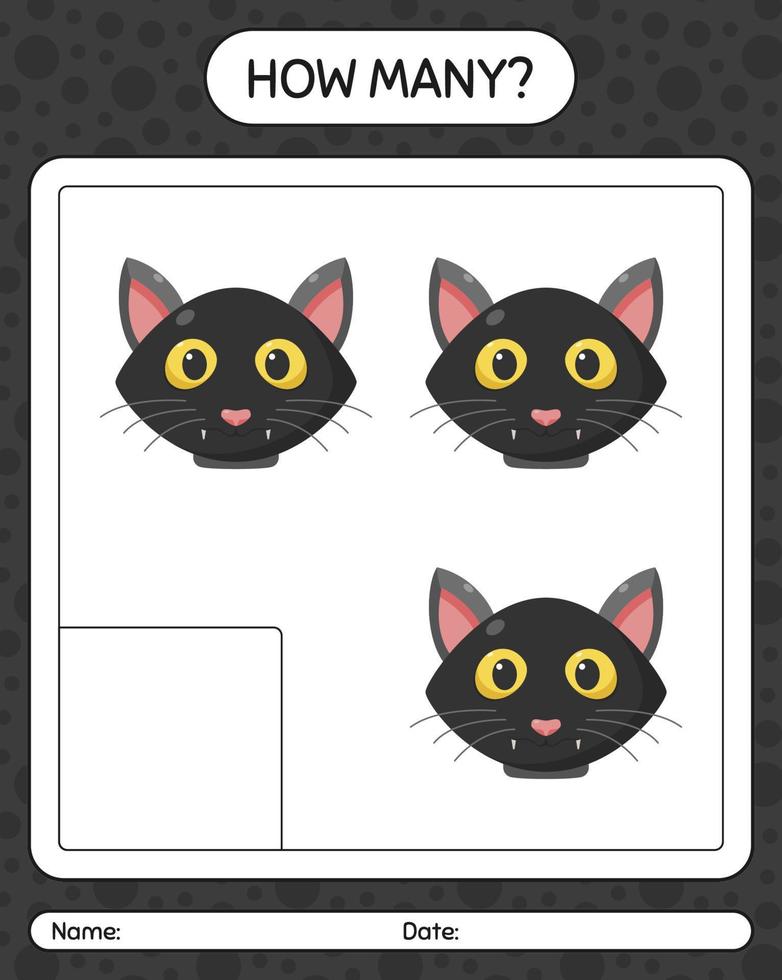 How many counting game with cat. worksheet for preschool kids, kids activity sheet vector