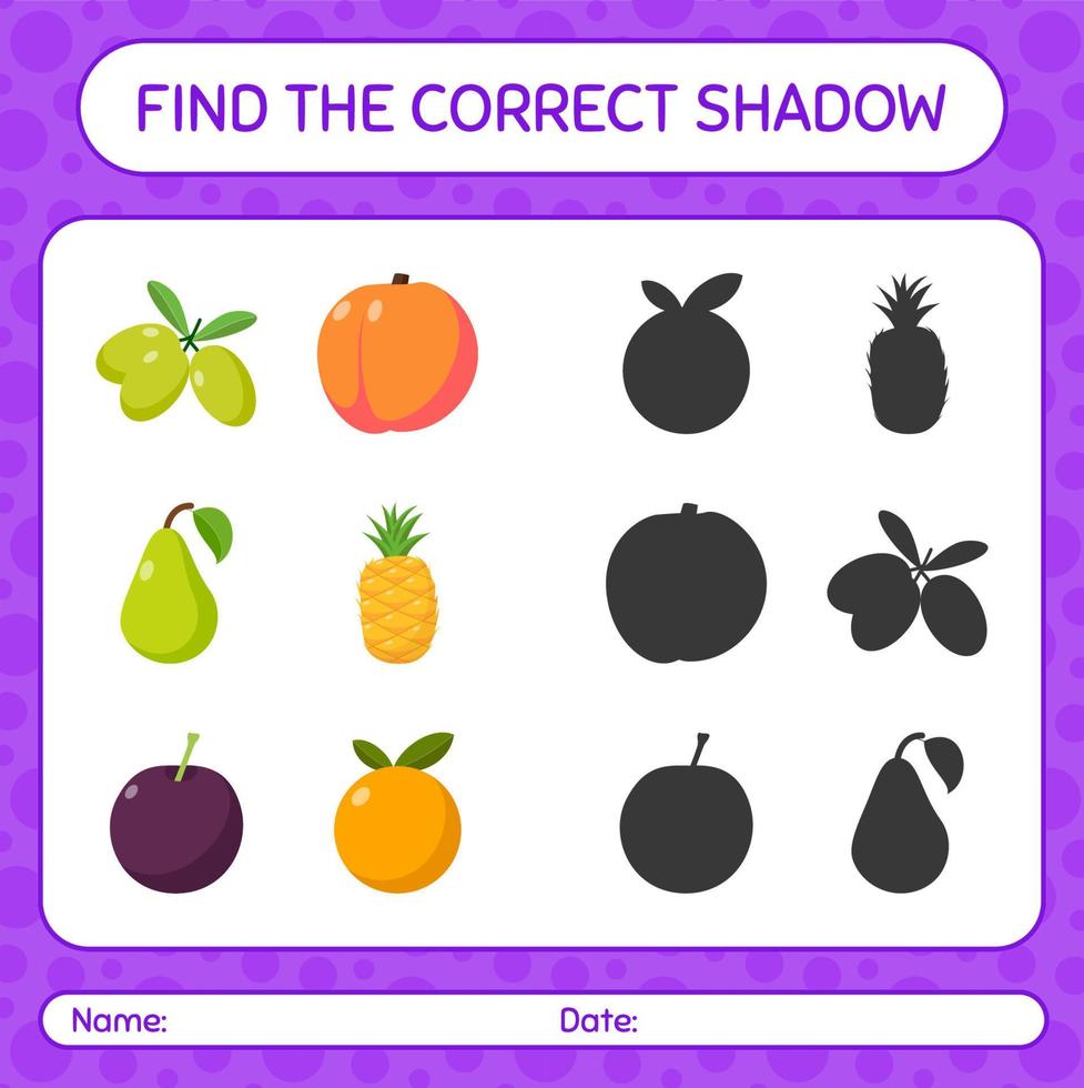 find the correct shadows game with fruits worksheet for preschool kids kids activity sheet 7419715 vector art at vecteezy