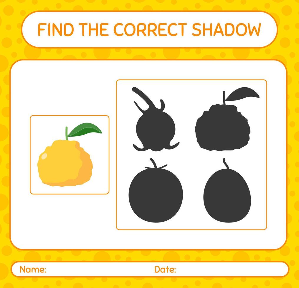 Find the correct shadows game with ugli. worksheet for preschool kids, kids activity sheet vector