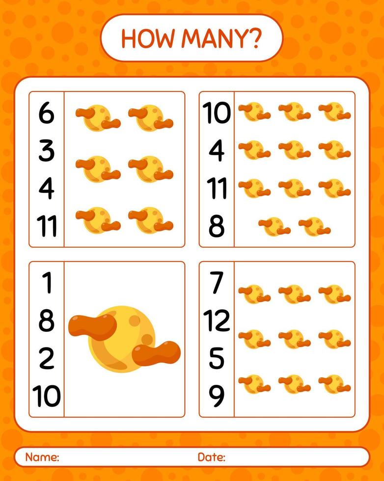 How many counting game with full moon. worksheet for preschool kids, kids activity sheet vector