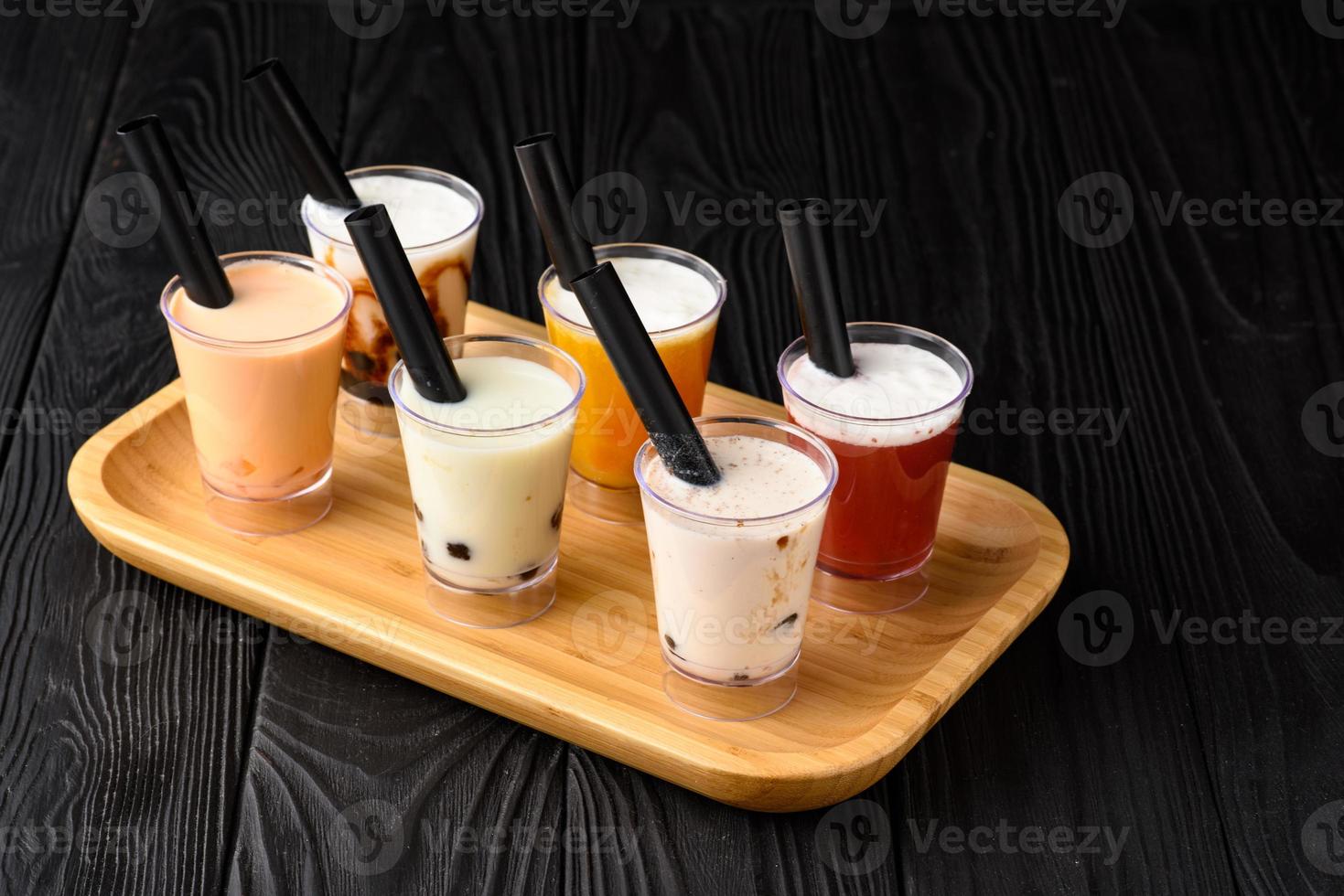 Taiwan milk tea with bubble on wood background photo