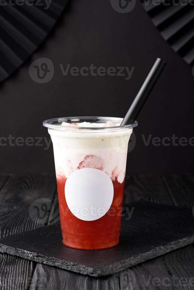 Taiwan milk tea with bubble on wood background photo