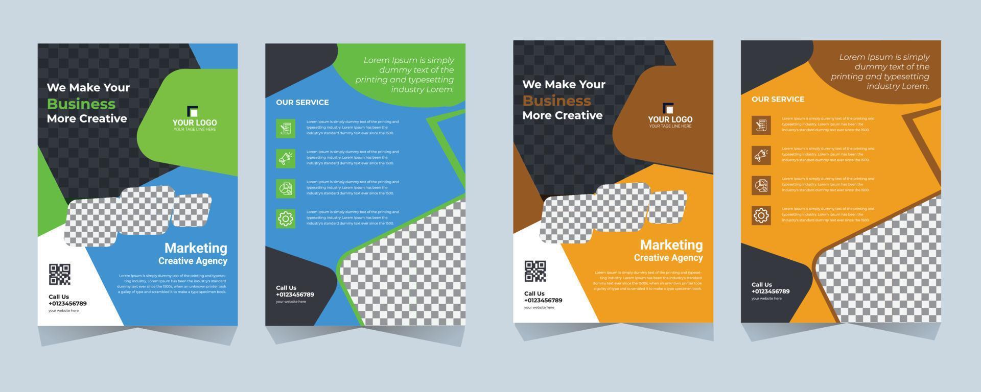Four business brochure flyer design layout template A4 vector