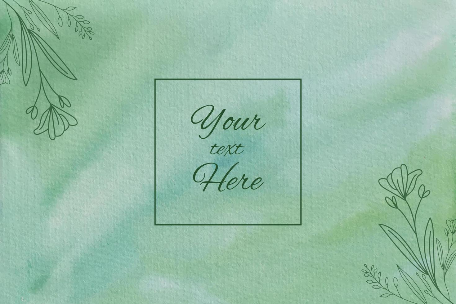 Abstract watercolor texture background in green color with floral elements vector