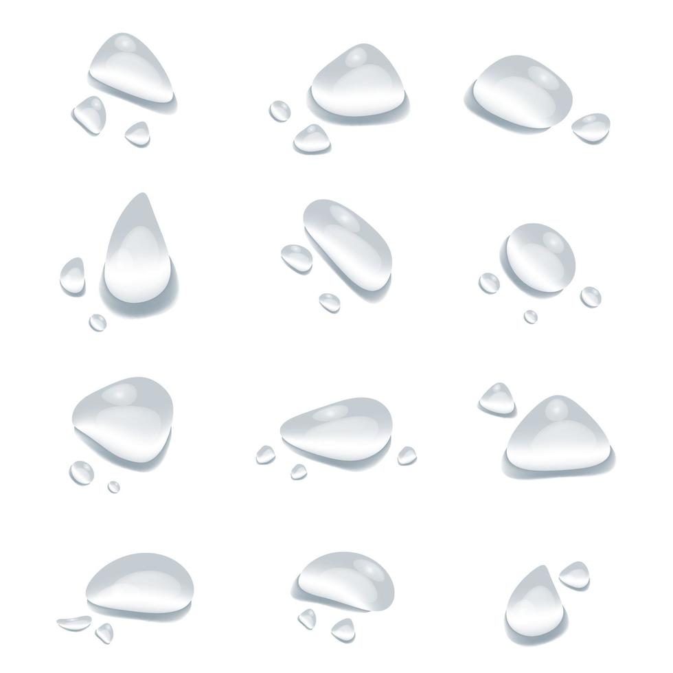 Different shape of water drops vector on white background