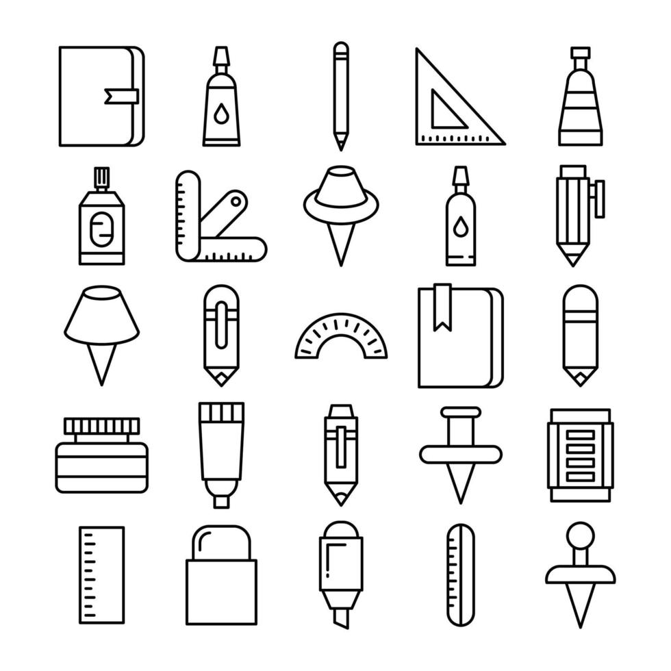 writing tool and stationery icons vector