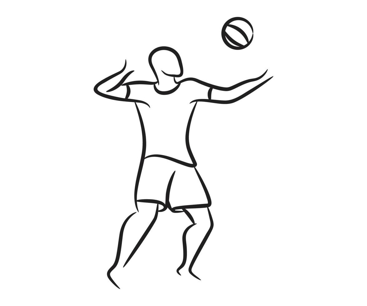 ilustración de línea de boceto de jugador de voleibol vector