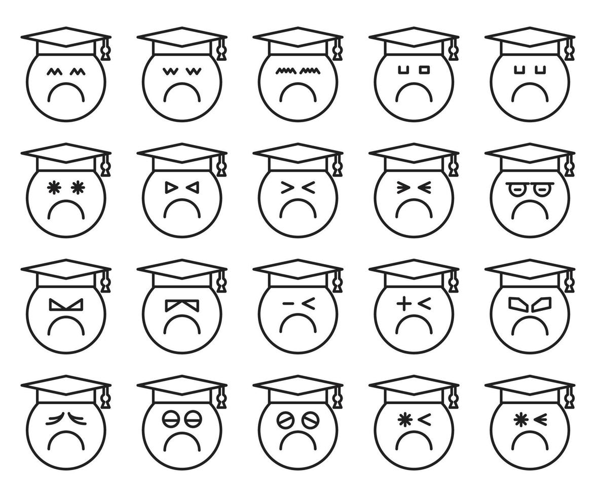 moody student line emoticons set vector