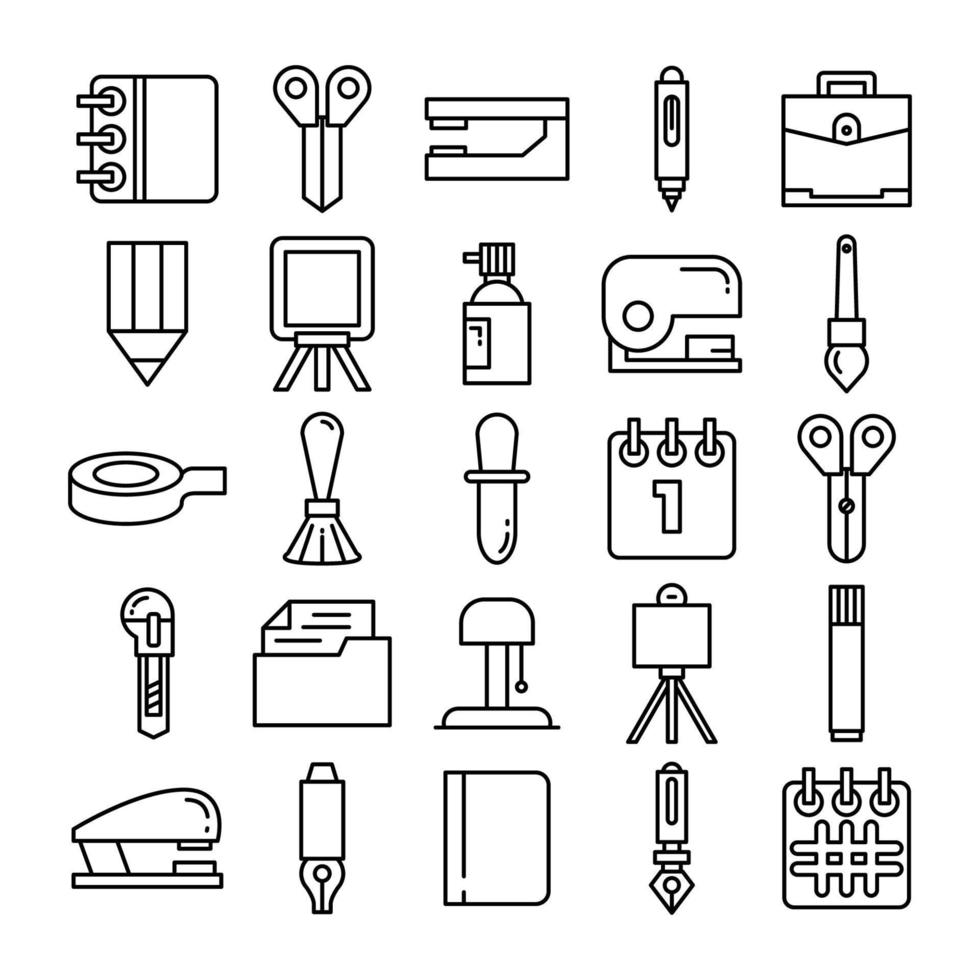 office supply icons set line design vector