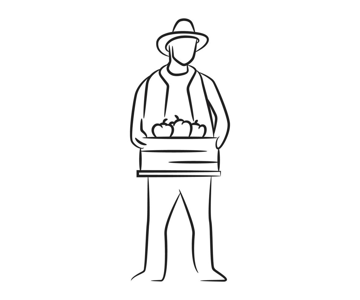 agricultor dibujado a mano y granjero con caja de frutas ilustración vector