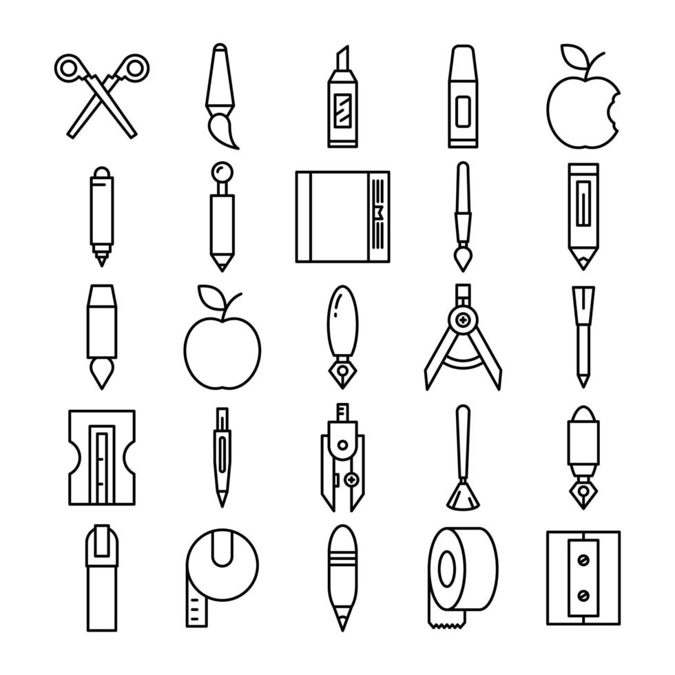 stationery and office supply icons set line design vector