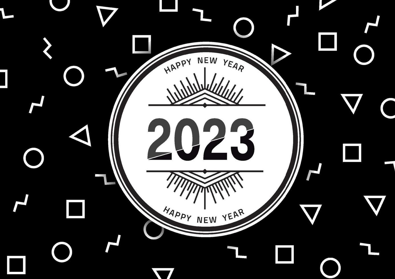 Happy New year 2023 Geometric seamless pattern of different shapes with black background vector