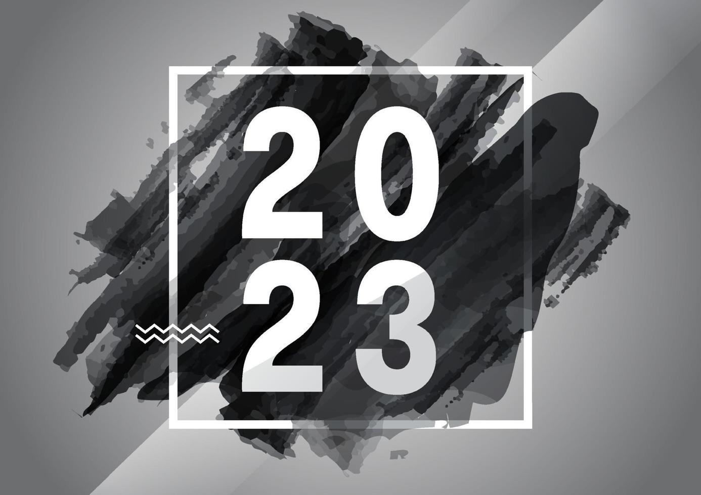 Watercolor 2023 number on black abstract color paintbrush strokes background. Happy 2023 new year colorful background vector