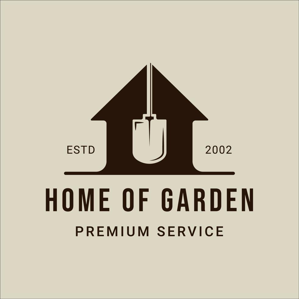 shovel home garden logo vector vintage illustration template icon graphic design