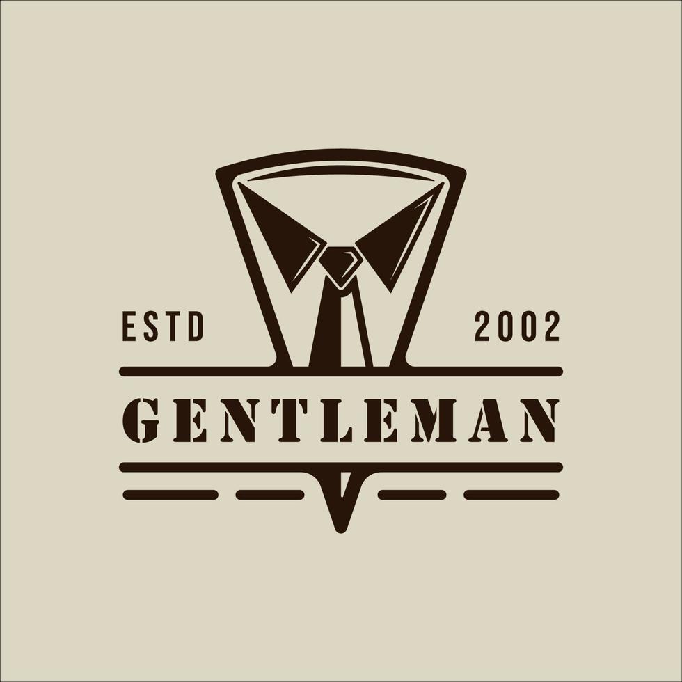 corbata masculina esmoquin logo vector ilustración vintage plantilla icono diseño gráfico. traje caballero signo de moda o símbolo para sastre profesional o diseñador con estilo retro