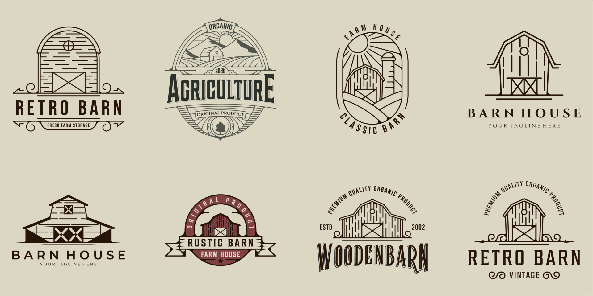 set of barn logo line art vintage vector illustration template icon