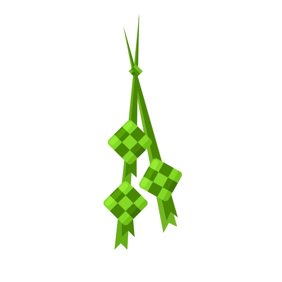 Ketupat isolated on white background. Ketupat is rice wrapped in woven young coconut leaves, as a template or Eid icon, vector illustration.