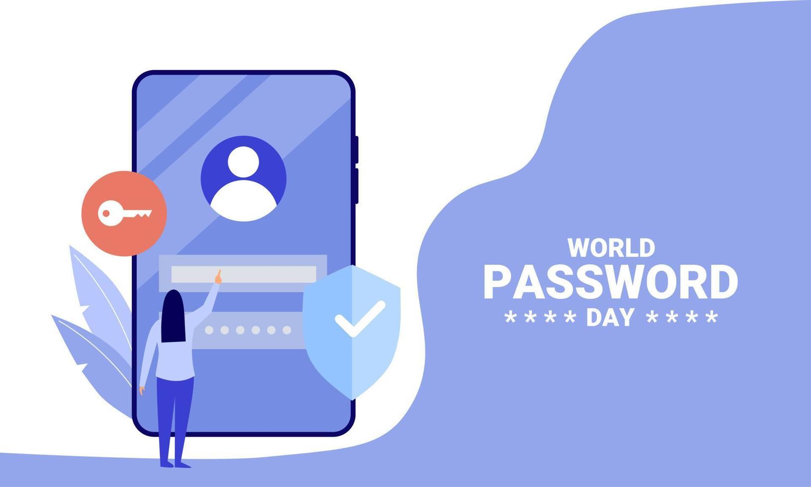 Vector illustration, a girl logging into a device using a security password, as a banner or poster for world password day.