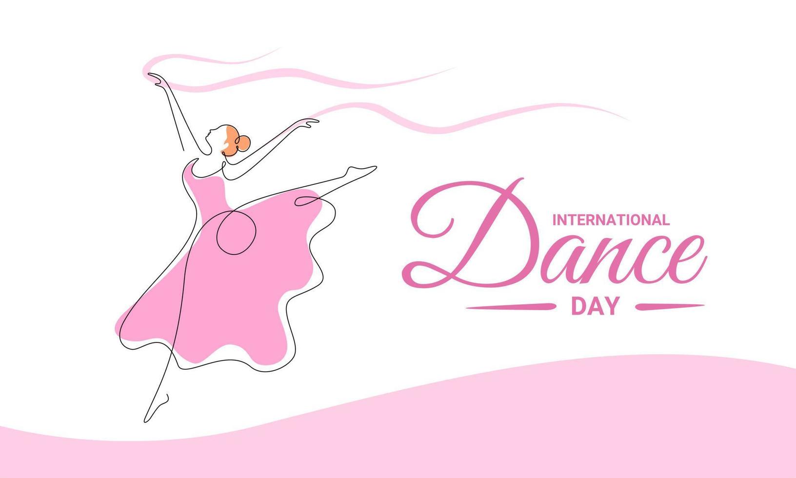 Continuous single line art, ballet dancer performing, as a banner, poster or template for international dance day. vector illustration.