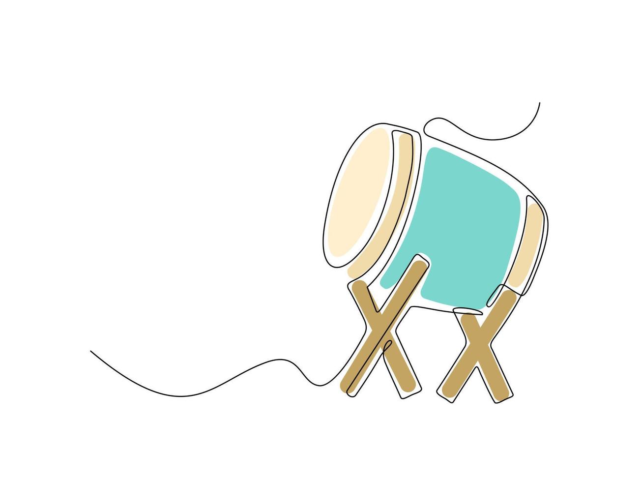 Single Line Drawing Bedug, Bedug is a large drum made of wood and cowhide, as a template for Eid greeting cards. vector