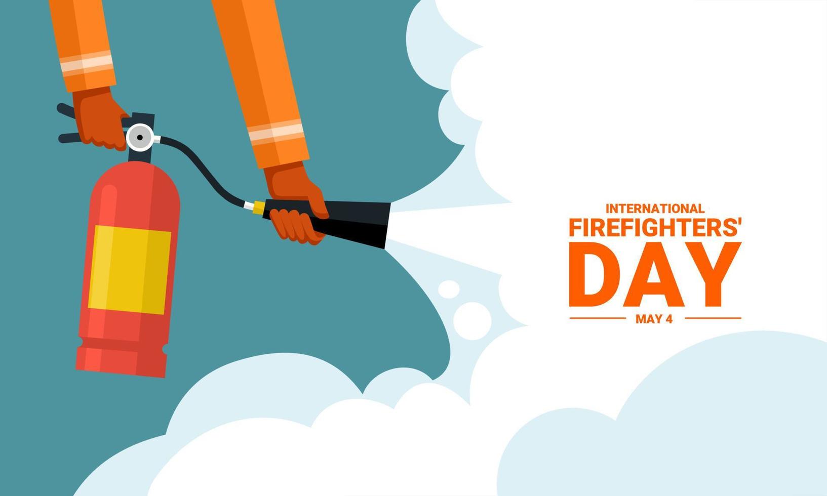 ilustración vectorial, bomberos que usan extintores de incendios, como pancarta, afiche o plantilla para el día internacional de los bomberos. vector