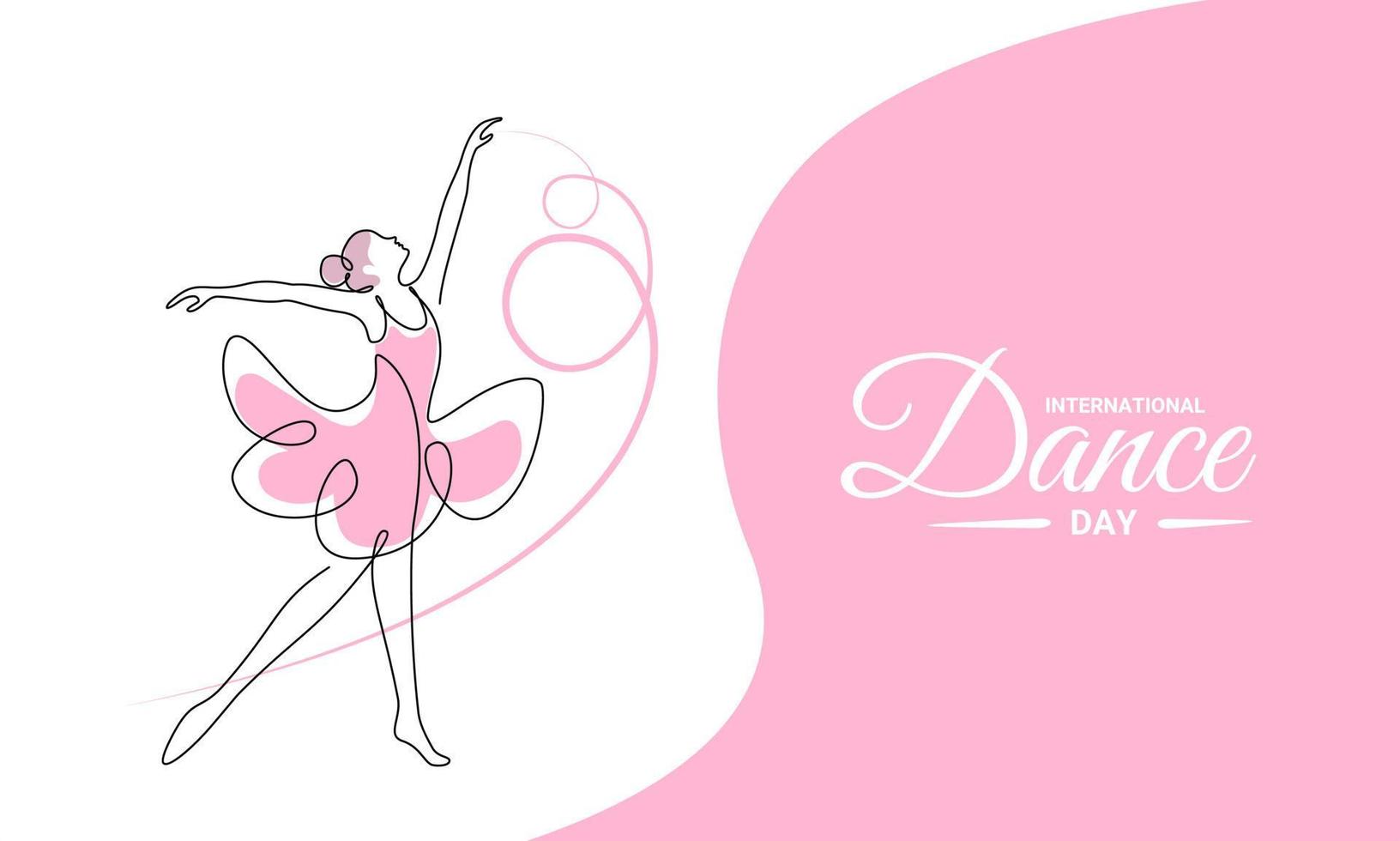 arte continuo de una sola línea, actuación de bailarina de ballet, como pancarta, afiche o plantilla para el día internacional de la danza. ilustración vectorial vector