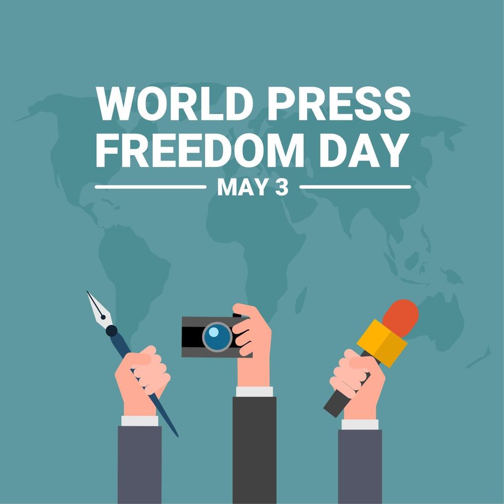 World press freedom day design with hand holding news microphone, pen ...