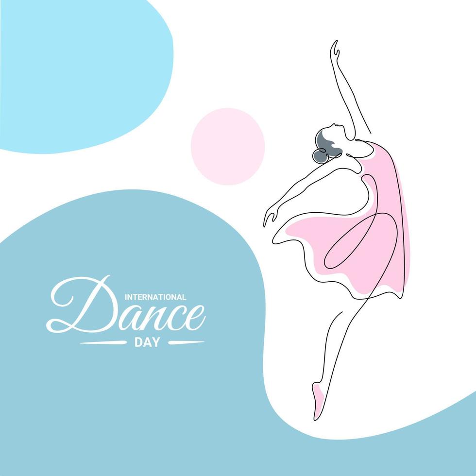 Continuous single line art, ballet dancer performing, as a banner, poster or template for international dance day. vector illustration.