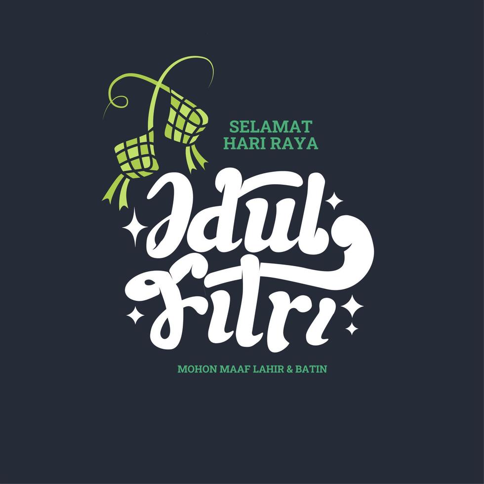 Selamat Idul Fitri. Translation Happy Eid. Eid greetings with handwritten calligraphy. square banner ad vector illustration.