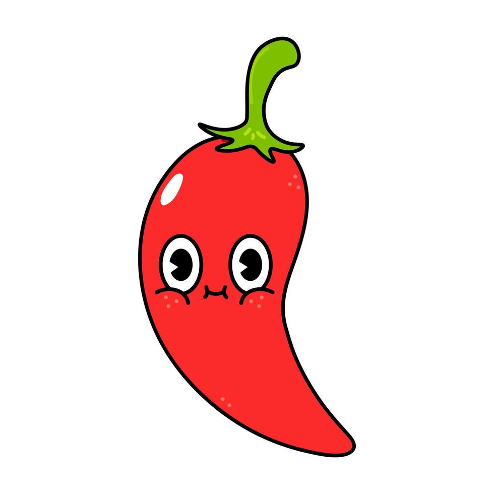 Cute funny chili pepper character. Vector hand drawn traditional cartoon vintage, retro, kawaii character illustration icon. Isolated on white background. chili pepper character concept