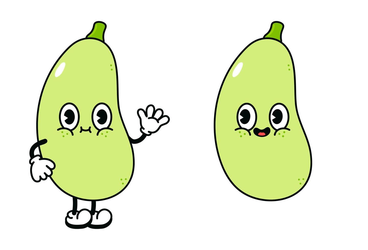 Cute funny vegetable marrow character. Vector hand drawn traditional cartoon vintage, retro, kawaii character illustration icon. Isolated on white background. Vegetable marrow character