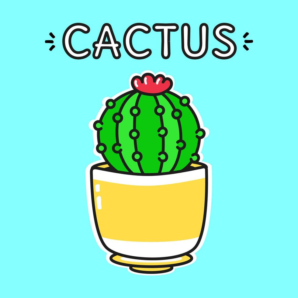 Funny cute happy cactus characters bundle set. Vector kawaii line cartoon style illustration. Cute cactus