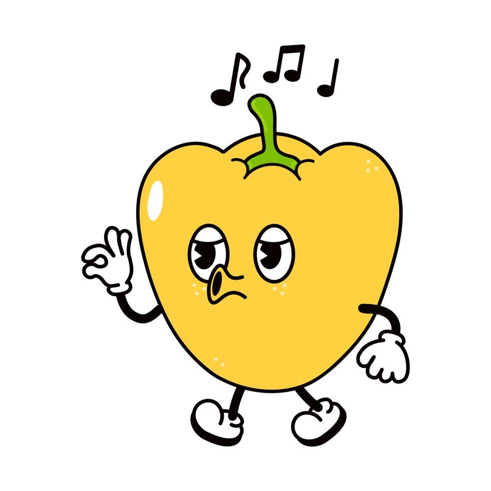 Cute funny pepper walking singing character. Vector hand drawn traditional cartoon vintage, retro, kawaii character illustration icon. Isolated on white background. Pepper walk and sing character