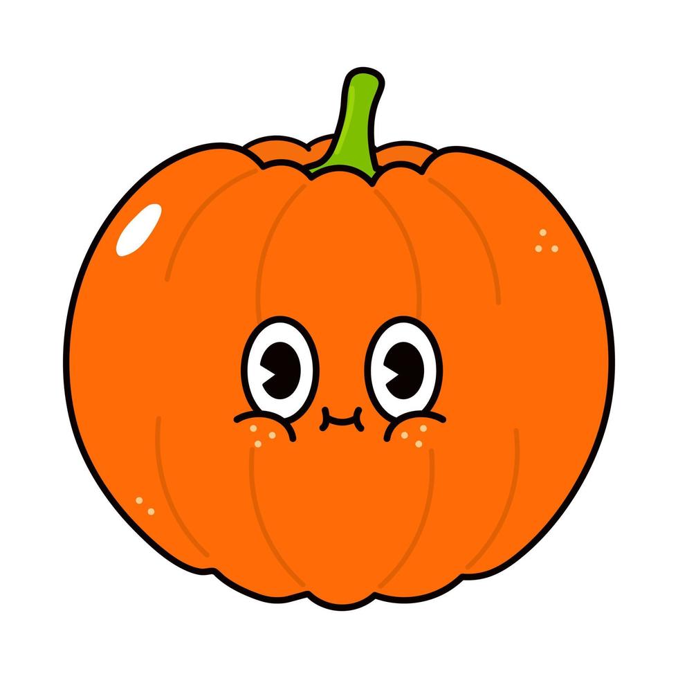 lindo personaje divertido de calabaza. vector dibujado a mano dibujos animados tradicionales vintage, retro, icono de ilustración de carácter kawaii. aislado sobre fondo blanco. concepto de personaje de calabaza