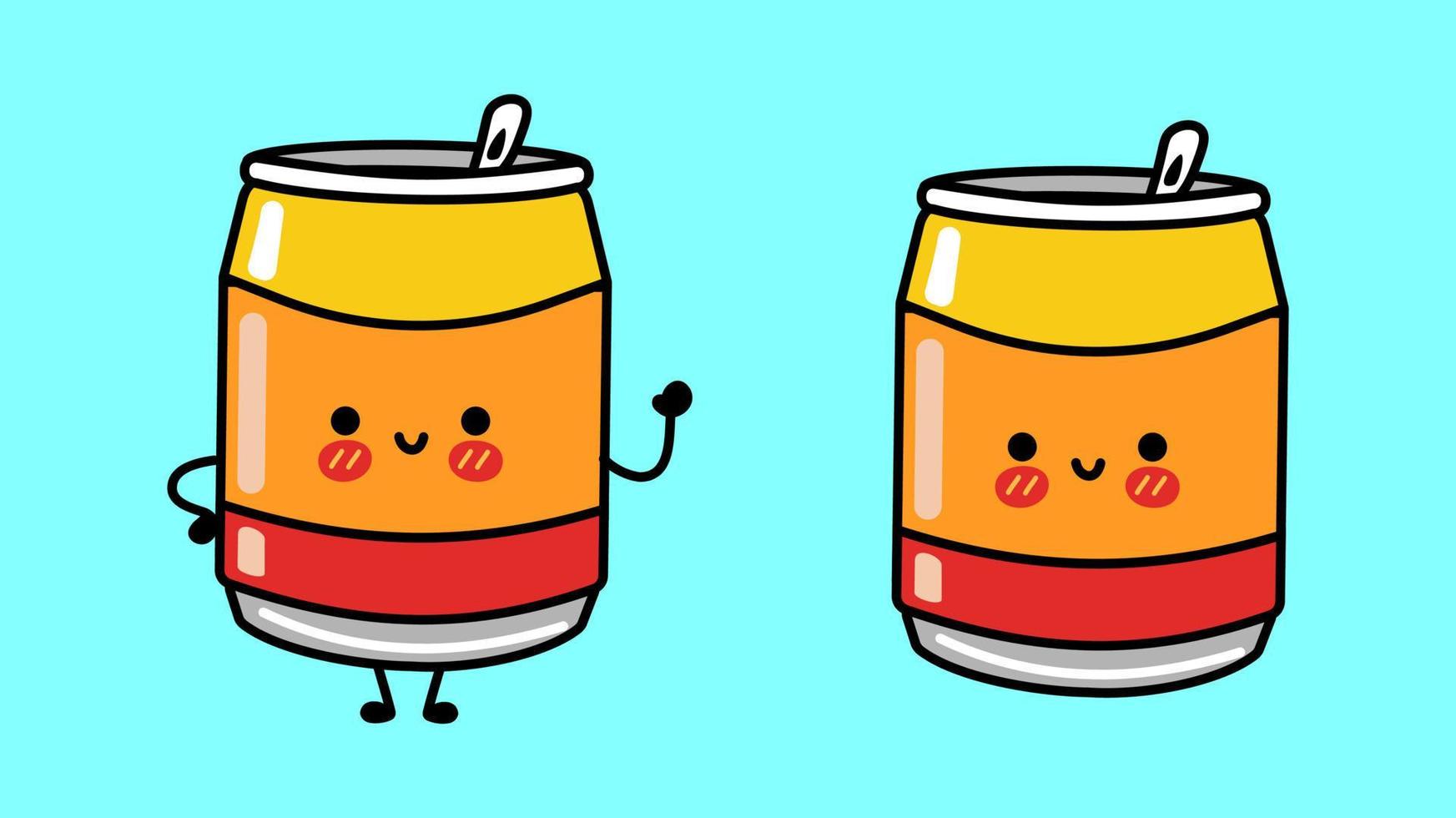 conjunto de personajes divertidos y lindos de soda feliz. icono de ilustración de personaje kawaii de dibujos animados dibujados a mano vectorial. aislado sobre fondo blanco. linda colección de personajes de mascota de soda. vector