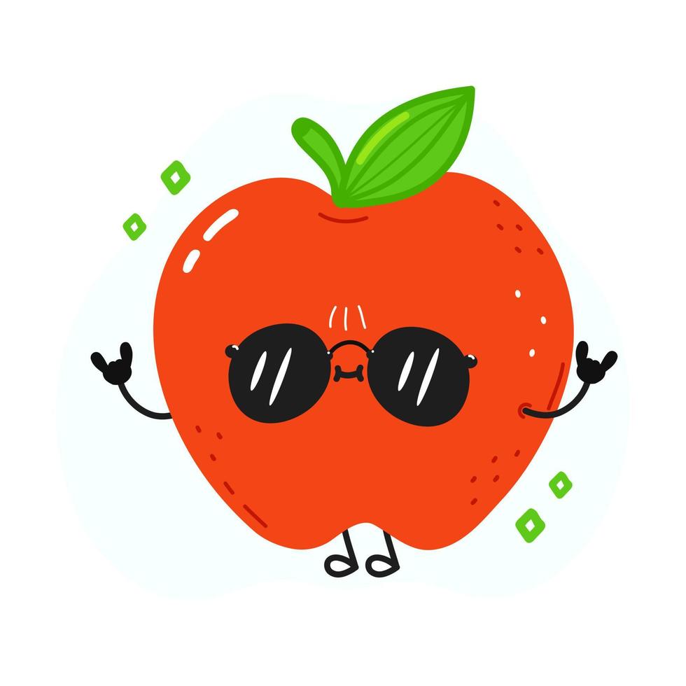 linda manzana roja feliz. diseño de icono de ilustración de personaje de dibujos animados de estilo de fideos dibujado a mano vectorial. tarjeta con linda manzana roja feliz vector