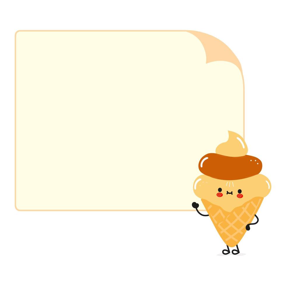 lindo personaje de helado divertido con burbuja de habla. icono de ilustración de personaje kawaii de dibujos animados dibujados a mano vectorial. aislado sobre fondo blanco. concepto de personaje de helado vector