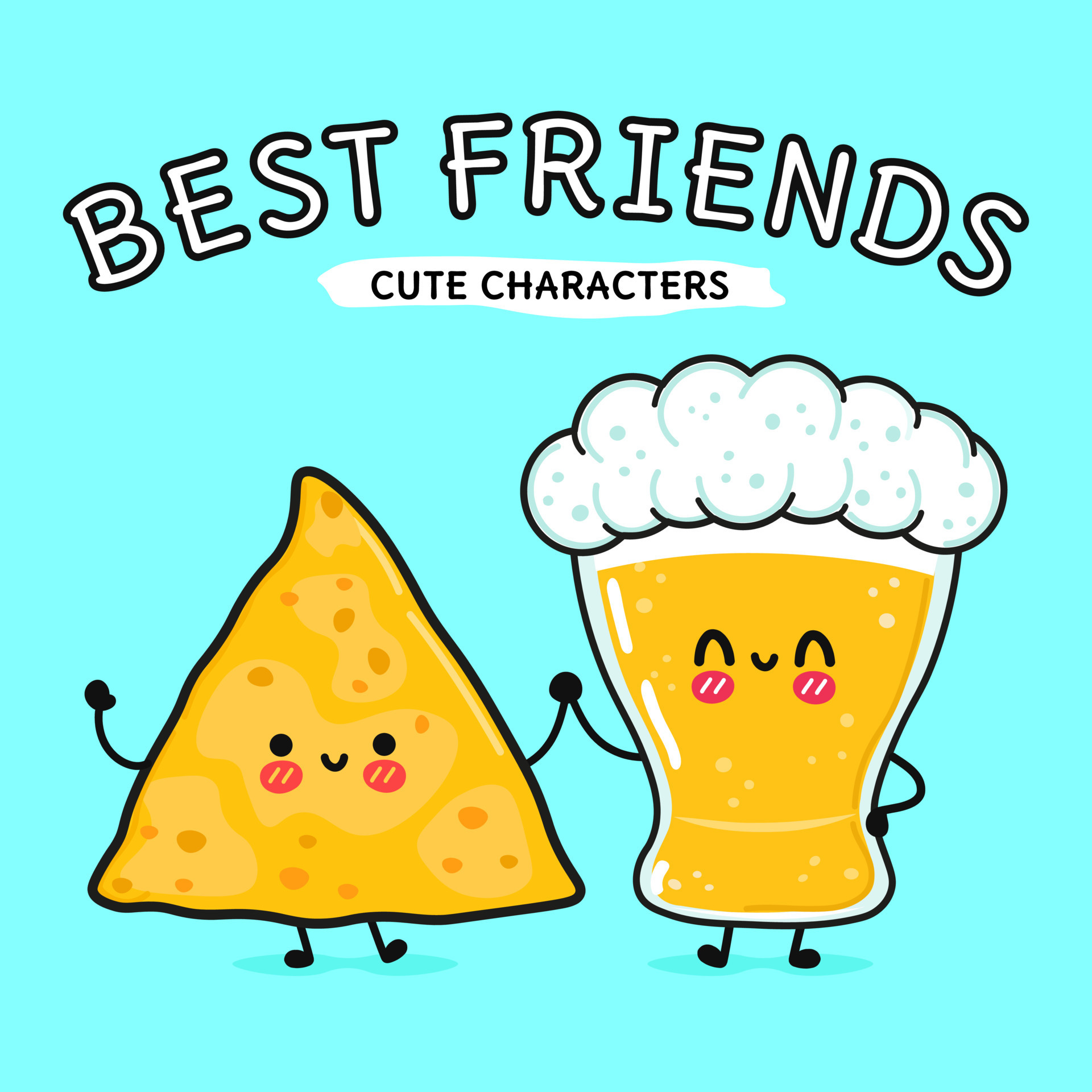 Cute, funny happy glass of beer and nachos. Vector hand drawn cartoon  kawaii characters, illustration icon. Funny cartoon glass of beer and  nachos mascot friends concept 7421919 Vector Art at Vecteezy
