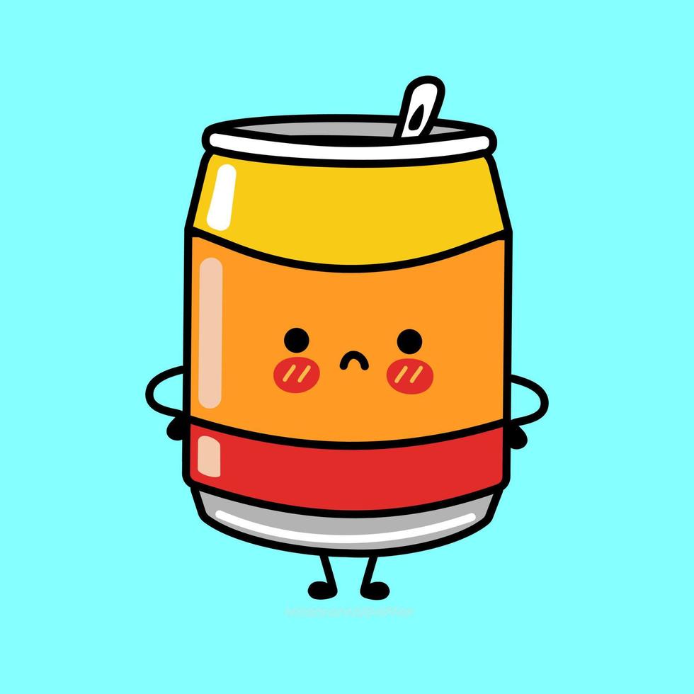 Cute sad soda character. Vector hand drawn cartoon kawaii character illustration icon. Isolated on blue background. Soda character concept