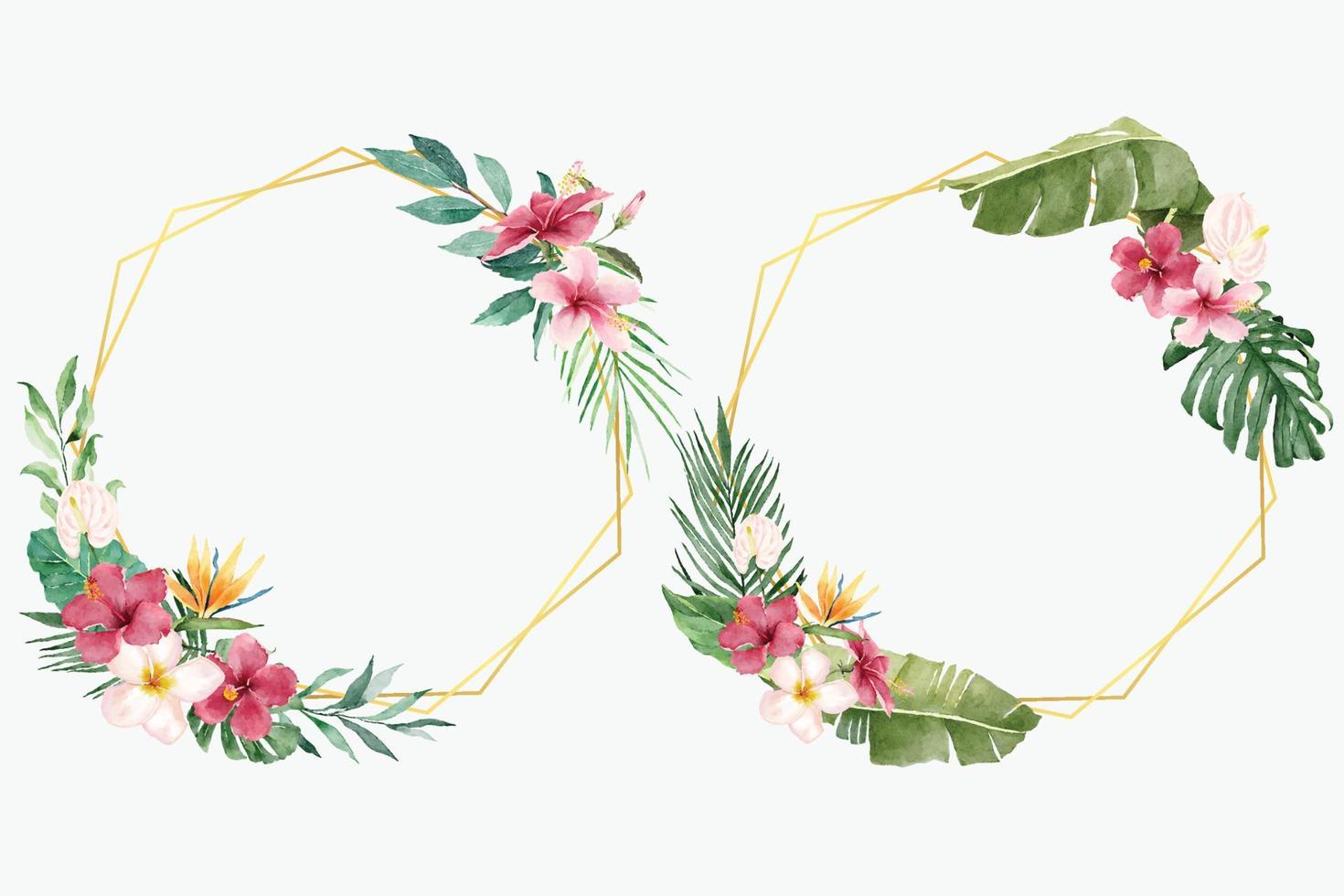 Tropical Flowers with Geometric Golden Frames vector