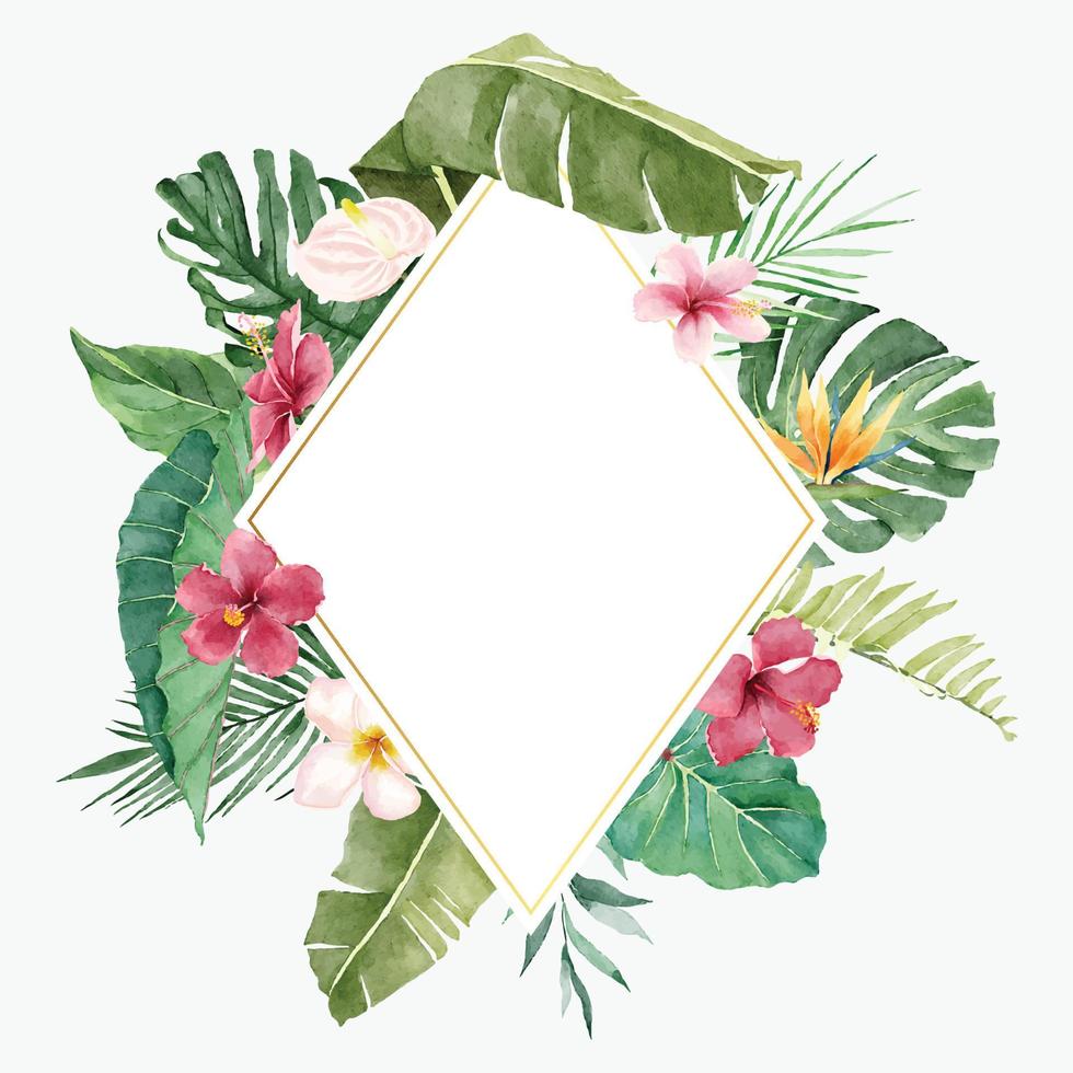 Bright Summer Illustration with Tropical Flowers and Leaves vector