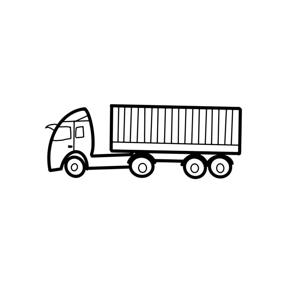 Truck Container Vehicle Transportation Logistics Hand drawn organic line Doodle vector